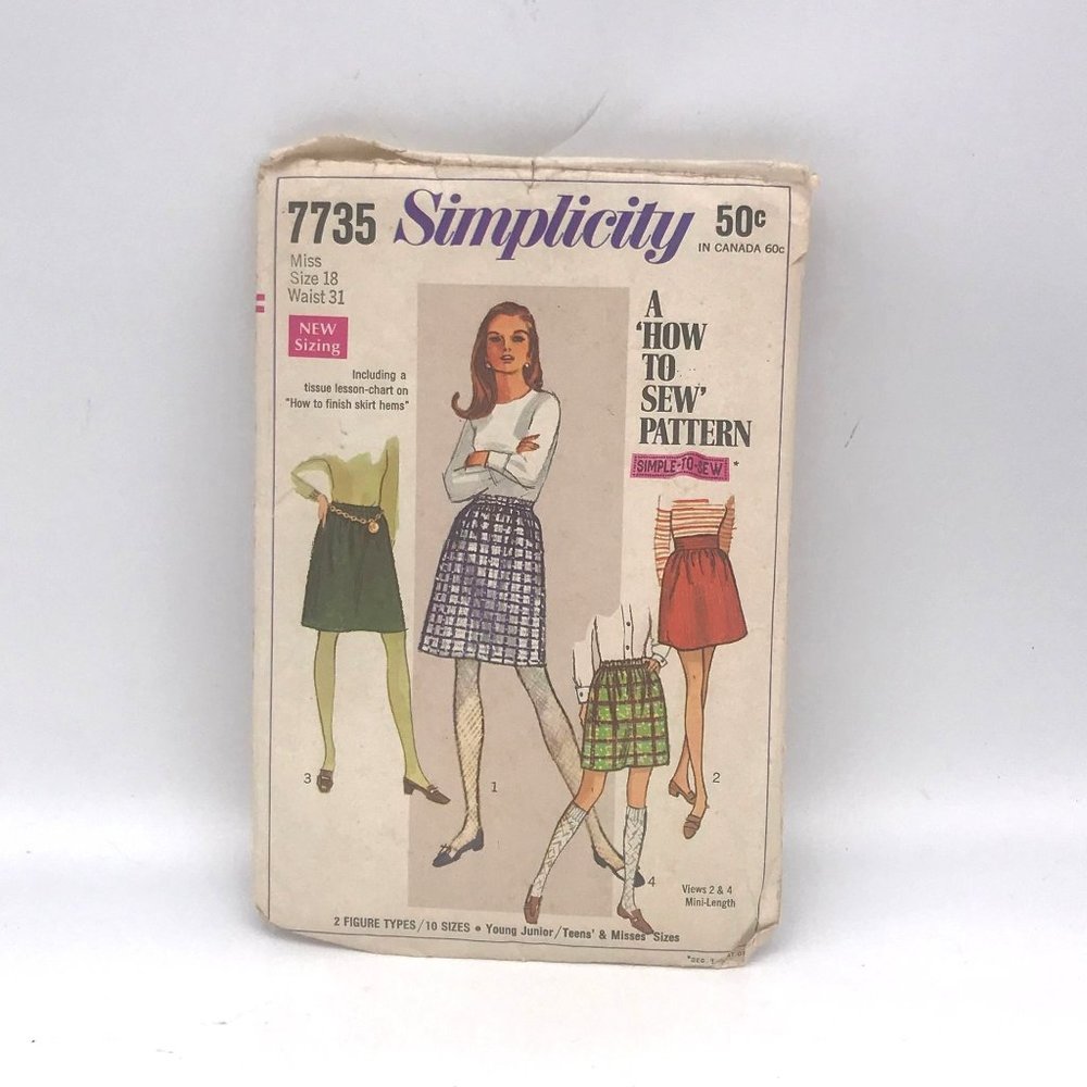 Vintage Sewing PATTERN Simplicity 7735, How to Sew 1968 Young Junior Teens Miss